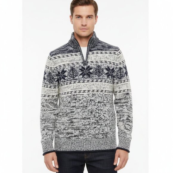 Black Brown 1826 Navy and Cream Zip Up Wool Sweater 🐑 - Picture 1 of 5